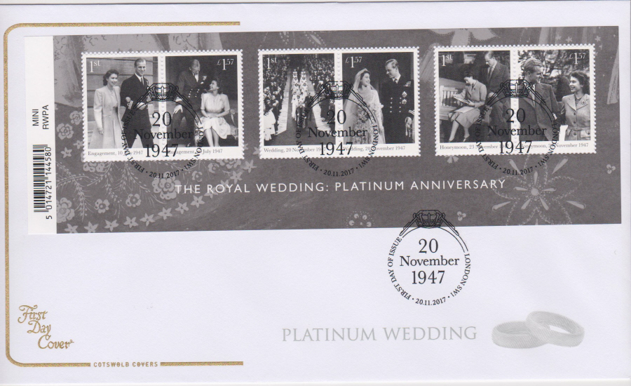 2017 The Royal Wedding Platinum Anniversary COTSWOLD MS FDC -First Day of Issue London SW1 Postmark - Click Image to Close